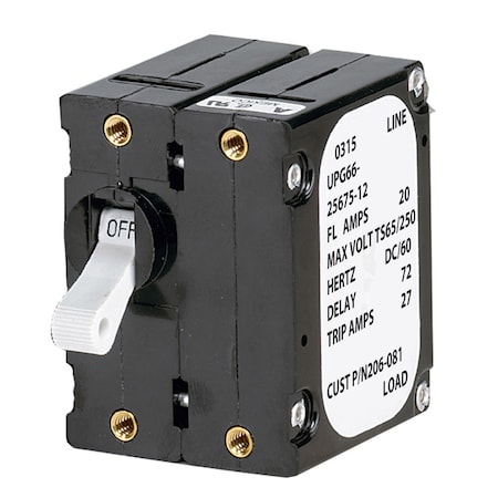 Paneltronics Circuit Breaker, 20A, 2 Pole, Not Rated, 2.5kA at 250V AC 206-081S